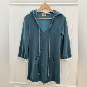 Vintage Juicy Couture Terry Cloth Y2K Coverup – Teal w/ Poms (Petite XS)